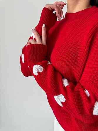 Жіночий стильний оверайз светр акрил/вовна Червоний Одеса