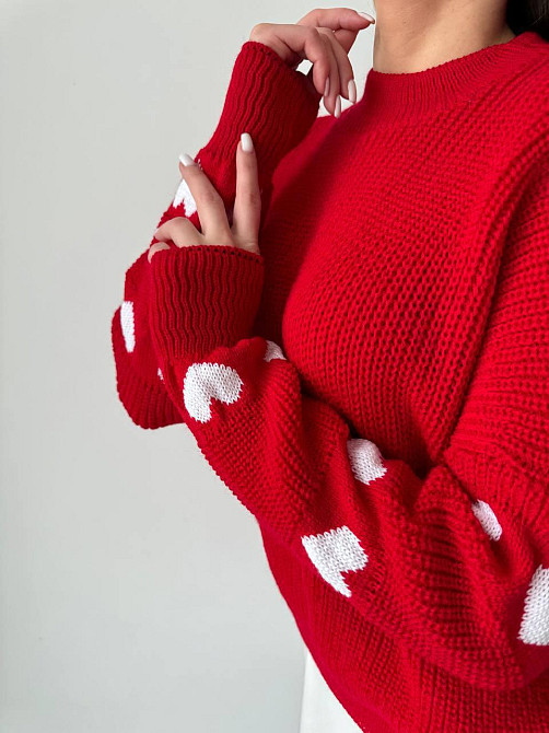 Женский стильный оверайз свитер акрил/шерсть Красный Одесса - изображение 5