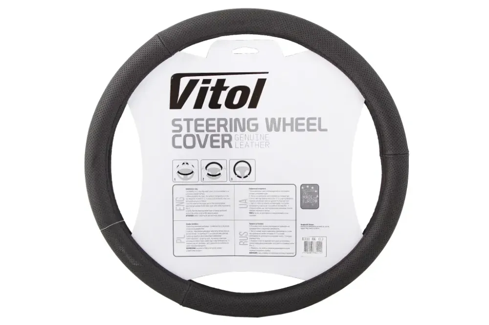Оплетка на руль кожа L без запаха Vitol Lux 331-BK-L черный Винница - изображение 2