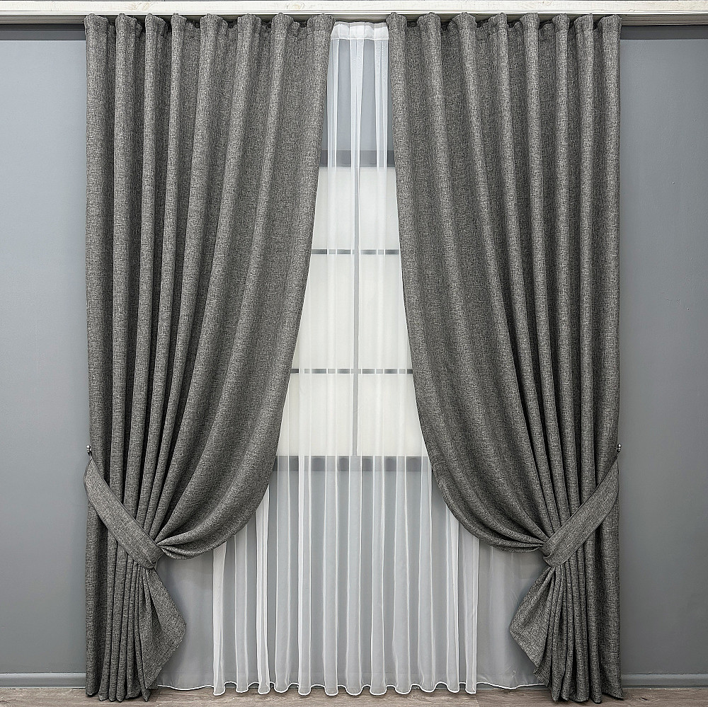 Комплект готових штор VR-Textil Льон Мішковина № 108ш Сірий 100х270см 2 шт (31-033) Київ - фото 18