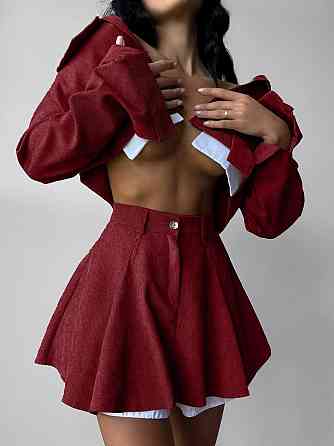 Жіночий стильний костюм-двійка: піджак і спідниця мікровельвет Бургунді, 46/48 Одеса