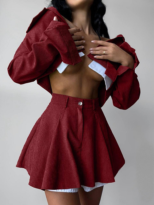 Жіночий стильний костюм-двійка: піджак і спідниця мікровельвет Бургунді, 46/48 Одеса - фото 6