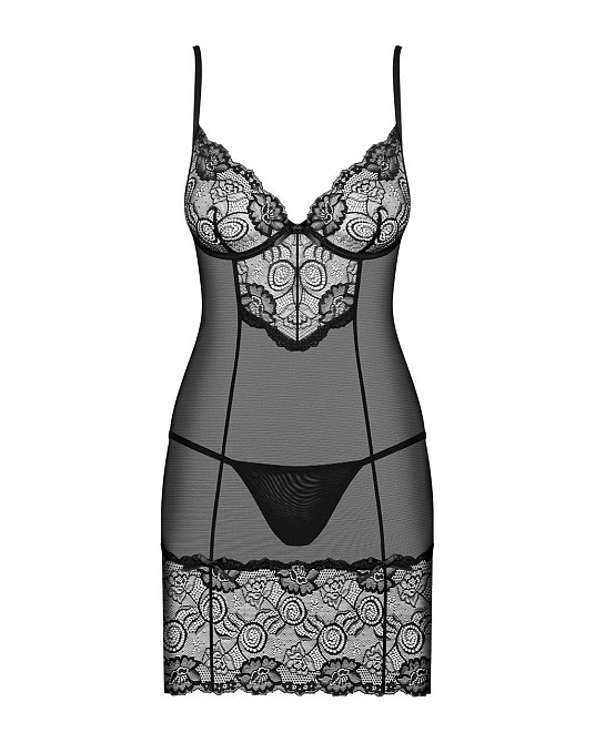 (SALE) Сорочка Obsessive Alluria chemise & thong L/XL Sex Aura Київ - фото 3