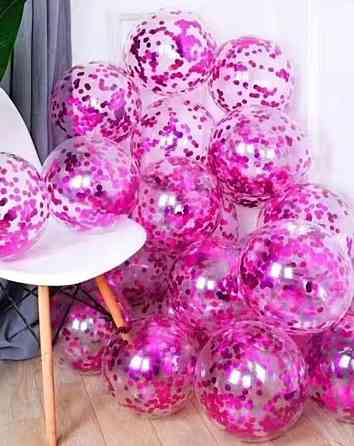 Шарики прозрачные с конфетти фуксия 12'' 30см Киев