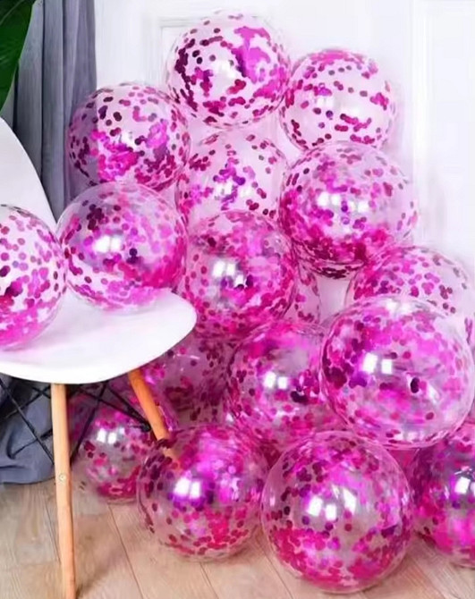 Шарики прозрачные с конфетти фуксия 12'' 30см Киев - изображение 1