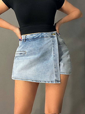 Шорты юбка женские M.Sara 6077 джинсовые короткие голубые, голубой, L, L, 84 см, 105 см Одесса - изображение 4