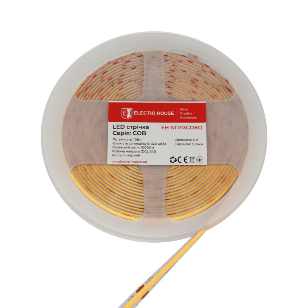 LED стрічка 10Вт 24В  COB  320 діодів, янтарний, серія COB, гарантія 3 роки Дніпро - фото 3