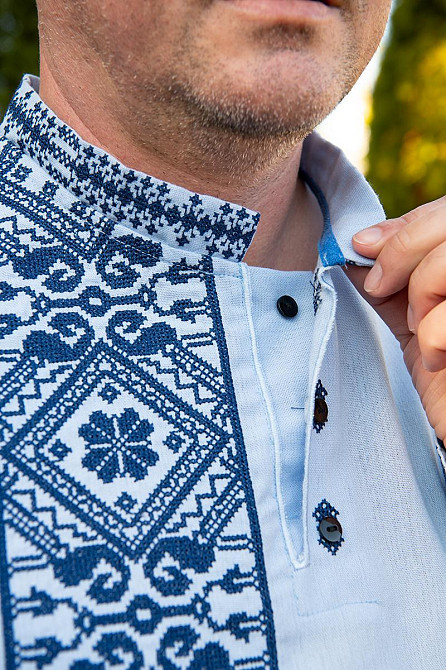 Вишиванка чоловіча, блакитна, лляна топ Київ - фото 3