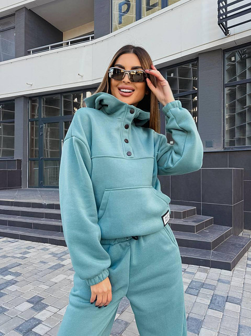 Женский стильный теплый повседневный костюм двойка на флисе Оливка, 46/48 Одесса - изображение 2