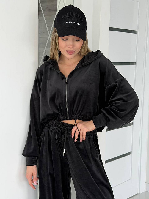 Жіночий сильний повсякденний велюровий костюм-двійка Чорний, 46/48 Одеса - фото 4