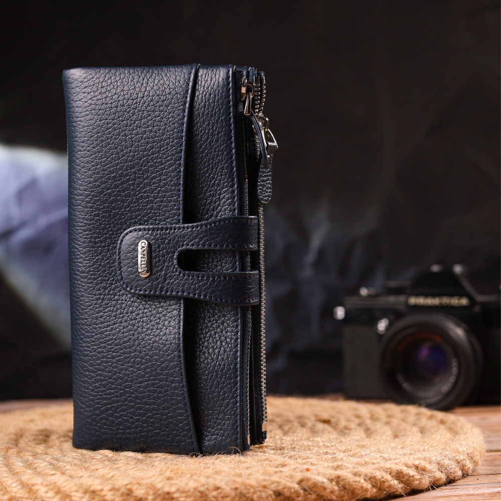 Зручний гаманець із натуральної зернистої шкіри Синій (CANPELLINI) Київ - фото 2