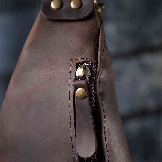 Стильна чоловіча бананка з натуральної вінтажної шкіри Коричневий (SHVIGEL) Київ