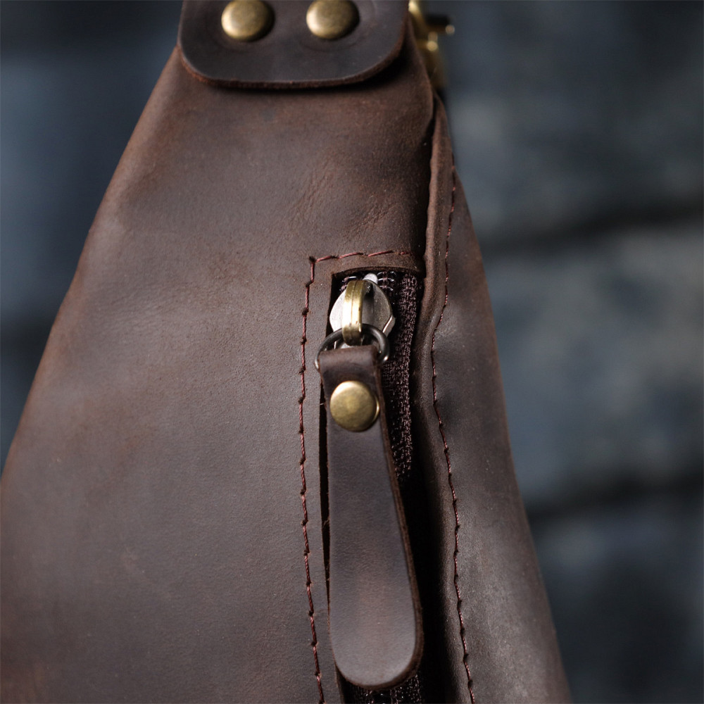 Стильна чоловіча бананка з натуральної вінтажної шкіри Коричневий (SHVIGEL) Київ - фото 4