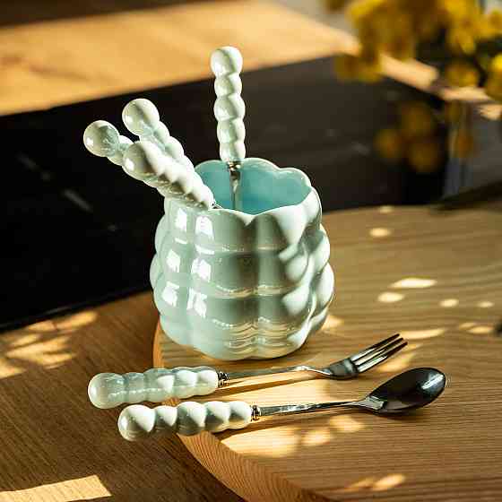 Yiwu Набір десертних виделок і ложок на 3 персони з підставкою з порцелянау 7 предметів Блакитн Коломия