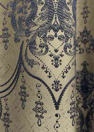 Шторна тканина парча колір бежевий з синім 1776ш Київ