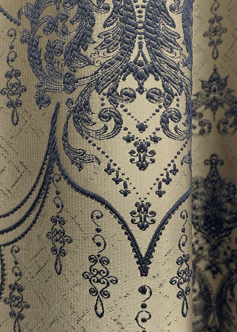 Шторна тканина парча колір бежевий з синім 1776ш Київ - фото 3