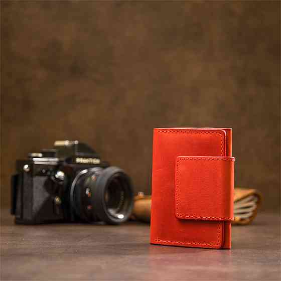 Шкіряна вінтажна візитниця GRANDE PELLE 11407 Червоний Київ