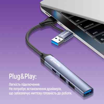 Концентратор ColorWay USB-A/USB-C 4-in-1 USB2.0х2/USB3.0/USB-C2.0 (CW-HUB06) Винница