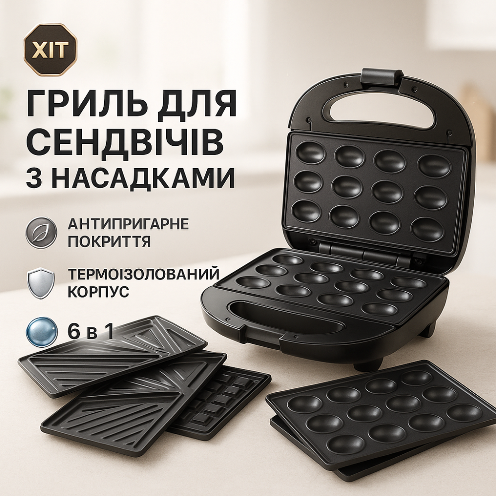 Сендвічниця для бутербродів Rainberg RB-2276 6в1 2200Вт, Домашній гриль бутербродниця ZT-15 Львів - фото 18