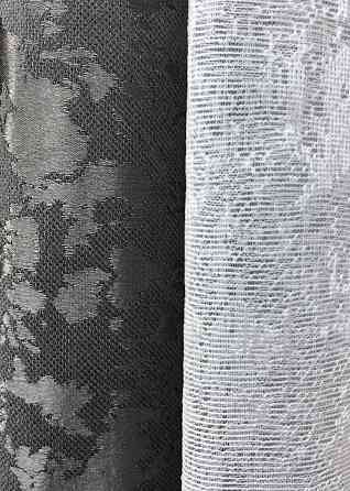 Комплект штор VR-Textil Льон Мармур 100х270 2шт і Тюль 400х270 1267ш-1400т Сіро-коричневий з білим 71-140/2 Київ