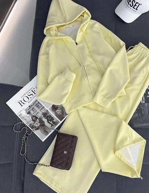 Женский стильный повседневный костюм двойка турецкая двухнить Лимонный, 42/44 Одесса - изображение 1