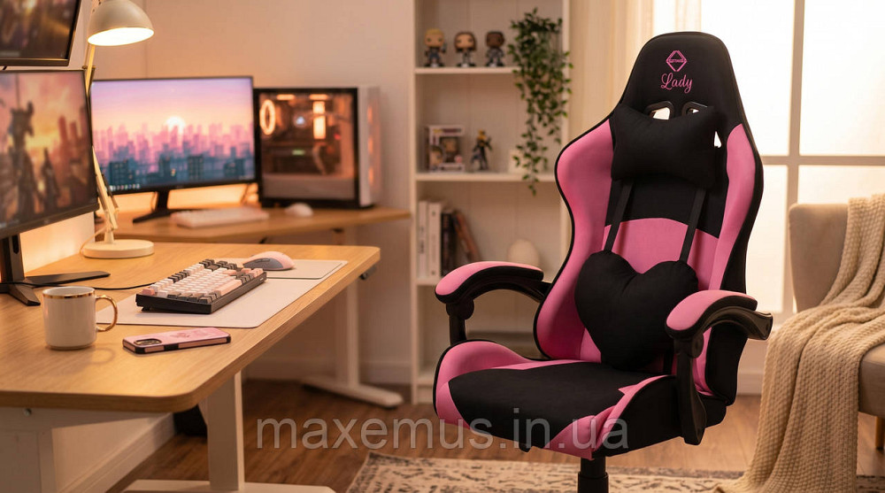 Геймерское кресло Bonro Lady 806 черно-розовое тканевое эргономичное игровое компьютерное кресло для девушек Мостиська - фото 14