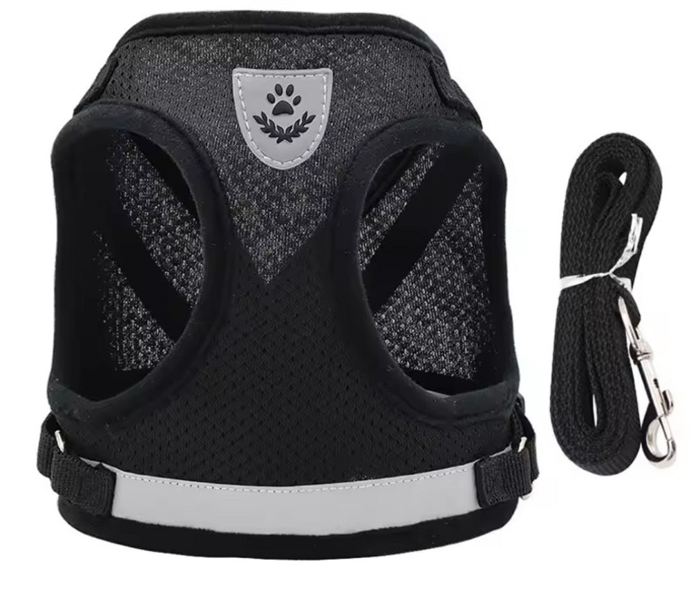 Светоотражающая шлея для собачек и кошек с поводком тканевая в сеточку S черный Киев - изображение 3