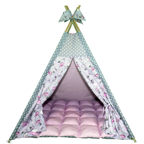 Вігвам Хатка комплект Балерини з м'яким килимком рожевий з сірим Київ