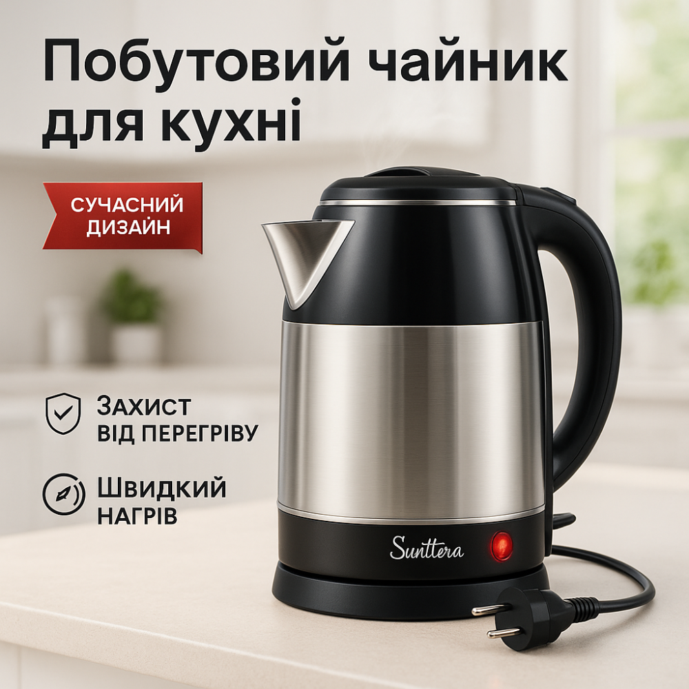 Потужний кухонний чайник Suntera EKB-326S 1500 Вт 1.8 л, Електрочайник з індикатором включення CW-29 Львів - фото 11