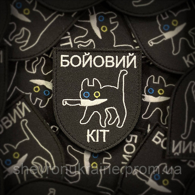 Шеврон боевой кот (Форма щит. На липучке) Размер 8x7см Киев - изображение 1