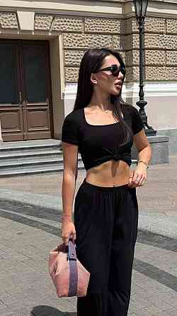 Жіночий трендовий костюм-двійка з м'якої натуральної тканини турецька віскоза Чорний Одеса