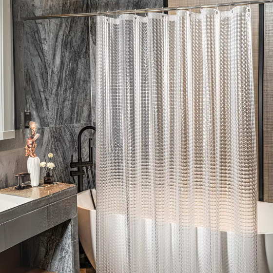 Шторка для ванной и душа водоотталкивающая,штора для душевой и ванной комнаты 180x200 см с 2D эфектом белая Каменец-Подольский