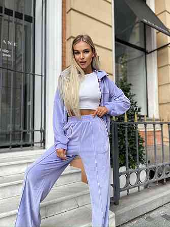 Женский стильный повседневный велюровый костюм двойка Лавандовый Одесса