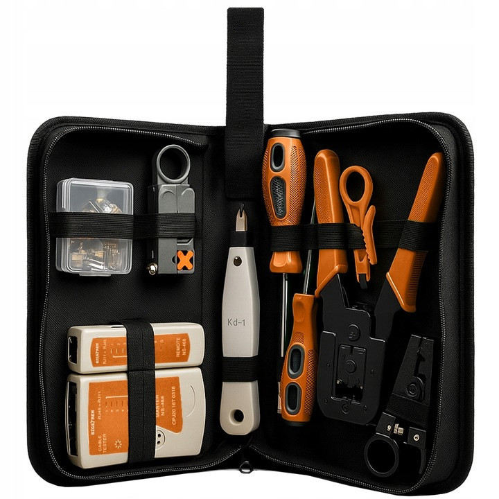 Тестер кабелю RJ45 RJ11, мережевий комплект інструментів з чохлом Bigstren (25835) Нововолинськ - фото 2