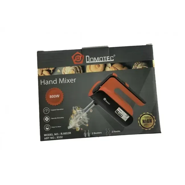 Потужний і багатофункціональний міксер 800Вт, 2 віночки; 2 гаки для тіста DOMOTEC R6653R 9332 Число швидкостей-5 Одеса - фото 3