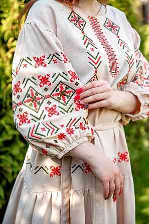 Платье - вышиванка женское, лён натуральный, вышитое лляное платье нарядное 46 Киев
