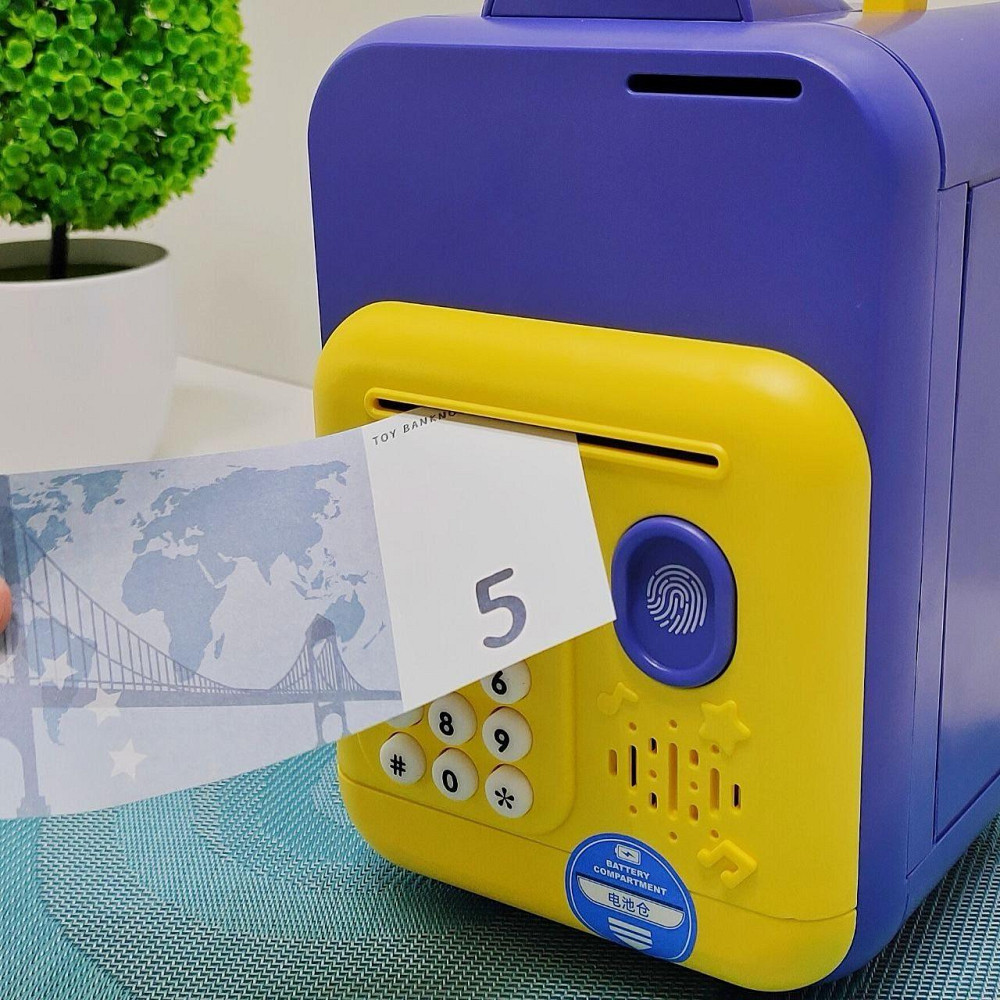 Сейф-скарбничка Банківський термінал з кодовим замком відбиток затягує купюри звук підсвічування Жовто-синій (589-36A-37A) Чернігів - фото 4