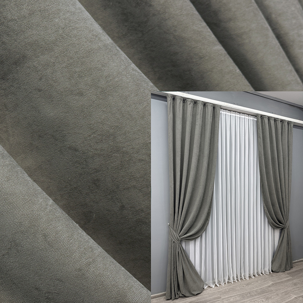 Комплект готових штор VR-Textil Мікровелюр Petek YL № 1702ш Сірий 150х295 см 2 шт (33-0598) Київ - фото 1