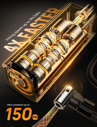 Портативный компрессор Lamicall 150 PSI, 35 л/мин, автостоп, 5 режимов, LED-дисплей и фонарик, для авто/вело/мото Киев