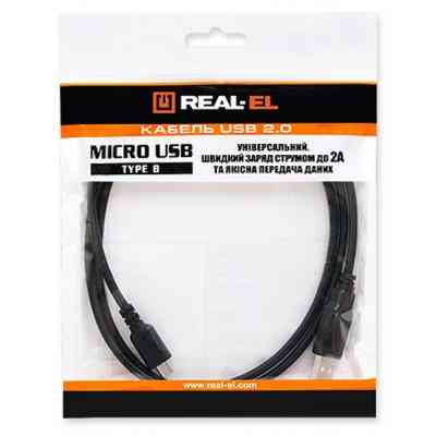 Дата кабель USB 2.0 AM to Micro 5P 2.0m Pro black REAL-EL (EL123500025) Вінниця