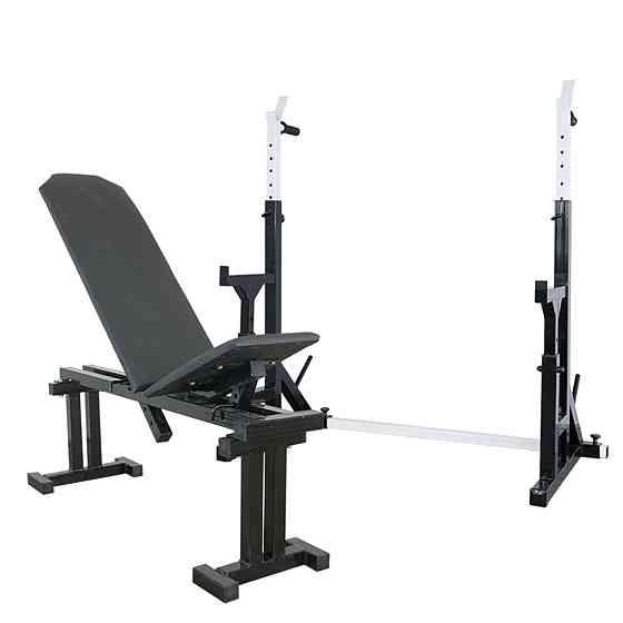 Лавка для жиму регульована 40 на 40 мм + Стійки зі страхувальними упорами 40 на 40 мм + бруси + штирі для блінів Київ