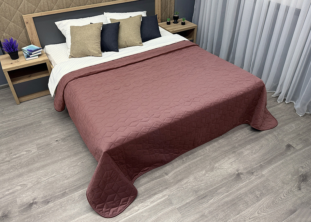 Покривало стьобане Decorator Велюр куб 220х240 см марсала (85-160) Київ - фото 6