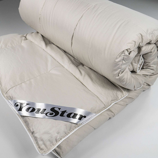 Эксклюзивное пуховое Евро одеяло премиум качества YouStar 100% гусиный пух, Сатин, размер 200х220 см (Бежевый) Сумы - изображение 4