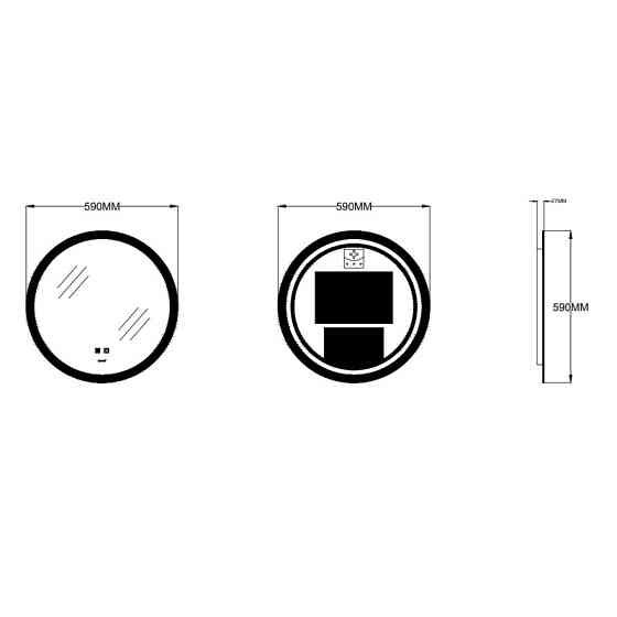 Зеркало Zerix Solo MC02-60 с LED Touch, Anti-fog, диммером, регулятором яркости (ZX6065) Киев