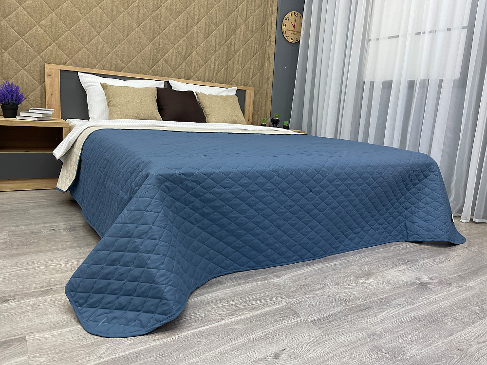 Покрывало двустороннее Decorator Microfiber ромб 160х215 см синий с бежевым (85-009) Киев - изображение 2