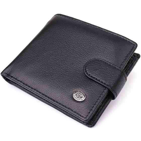 Класичний чоловічий гаманець горизонтального формату із натуральної шкіри ST Leather 23094 Чорний Київ