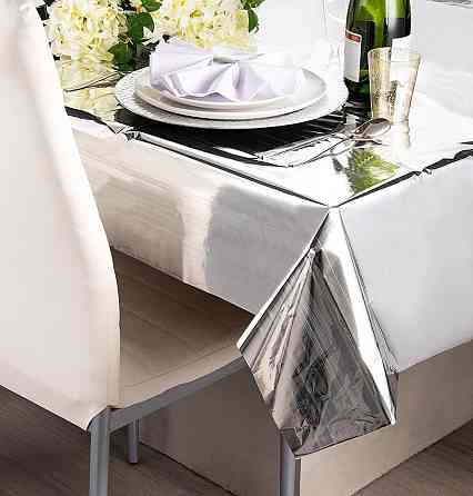 Скатерть клеенка из тонкой фольги 274 на 137 см серебристый Киев
