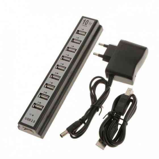 Розгалужувач USB HUB на 10 портів з активною зарядкою 220V, Розгалужувач юсб, Хаб для ноутбука NB-18 Львів