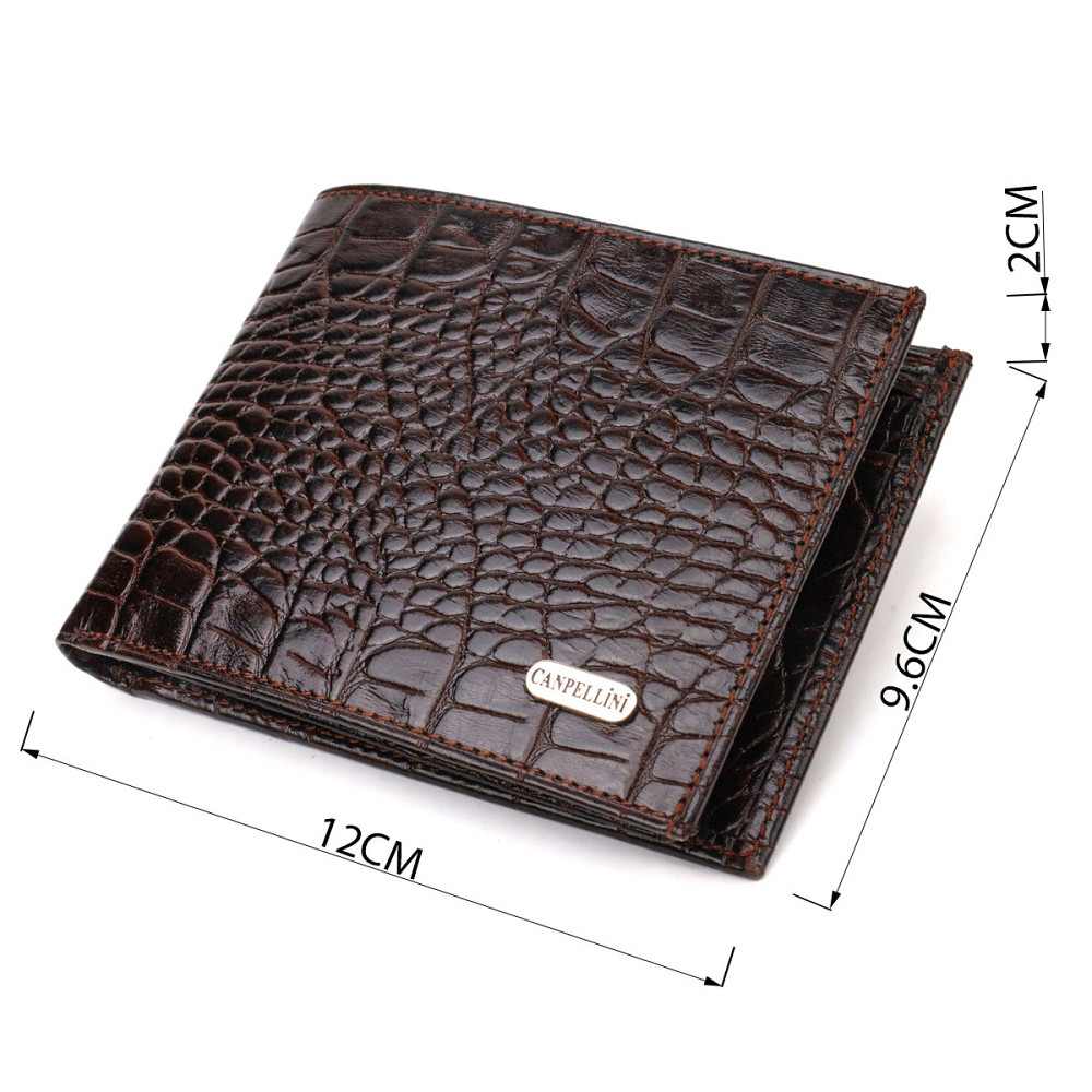 Модний гаманець для чоловіків з натуральної шкіри з тисненням під крокодила Коричневий (CANPELLINI) Київ - фото 7