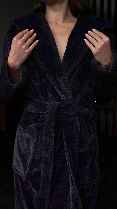 Женский махровый халат с капюшоном Графит, M/L Харьков - изображение 2